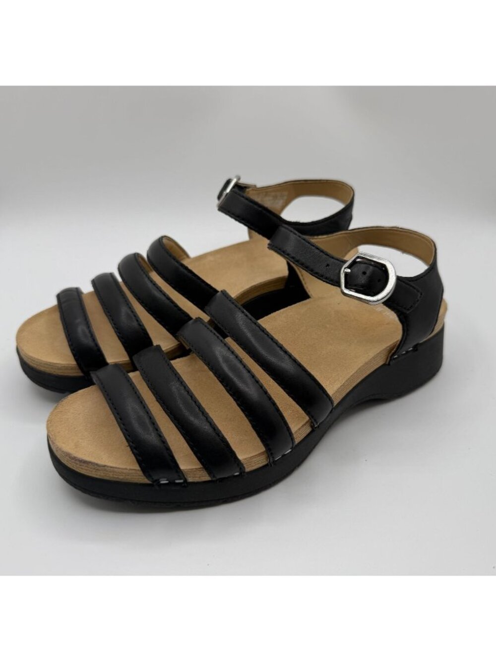 Dansko Roxie Strappy Slingback Black Leather Wedge Heel Women Size 37/6.5 Comfor